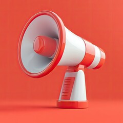 Striking red and white 3D megaphone icon conveying powerful announcements