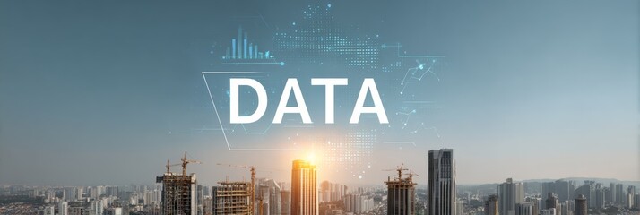Futuristic cityscape at sunset undergoing transformation, symbolizing the power of big data analysis and artificial intelligence in shaping urban development and smart city initiatives