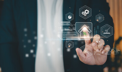 Concept digital real estate, finance, online auction technology. business professional touch...