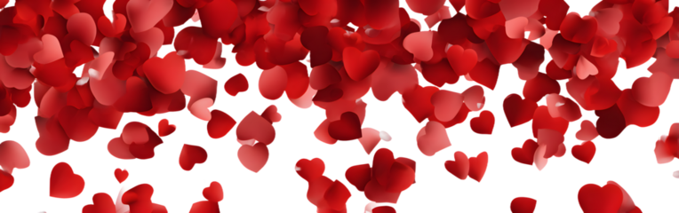 Love valentine background with red petals of hearts n transparent background. ector banner, postcard, bakground.The 14th of Februay. PNG image