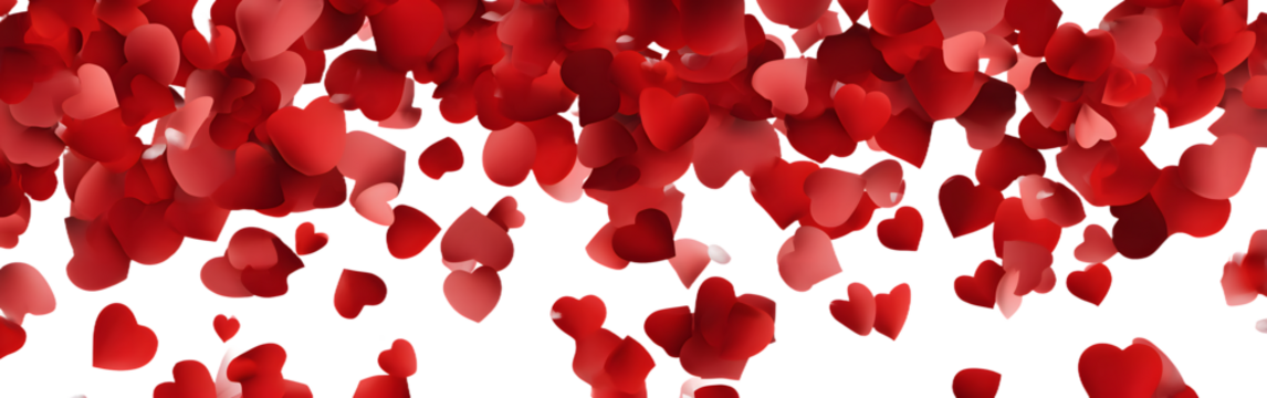 Love valentine background with red petals of hearts n transparent background. ector banner, postcard, bakground.The 14th of Februay. PNG image - Powered by Adobe