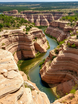Salt fork Brazos River landscape with layered silt and clay deposits, Brazos River, layered rock, natural wonder