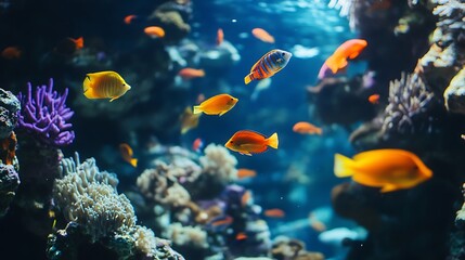 Obraz premium Aquarium fish tank with colorful coral reef and tropical fish perfect for underwater wildlife viewing