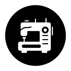 black and white illustration of sewing machine icon