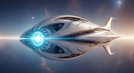 Fototapeta premium Futuristic Spaceship in Deep Space: Sci-Fi Stock Photo of Advanced Alien Craft.
