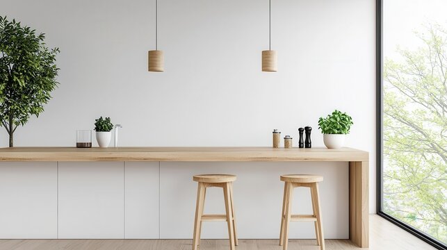 Minimalist kitchen nook with light wood surfaces and Scandinavian aesthetic