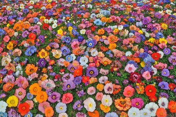 Colorful profusion of flowers in various shades