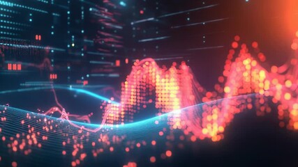 Digital wave carrying data visualized as a financial market graph showing growth and recession - Powered by Adobe