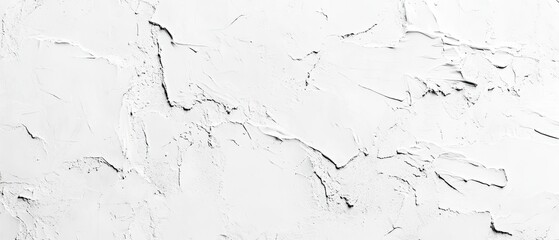 Close-up view of textured white plaster, showing cracks and ridges