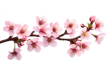 Pink cherry blossoms on a branch against white (1)