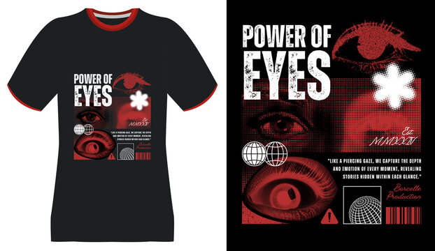 Power of Eyes" T-Shirt Design: A Fusion of Abstract Art and Intense Gaze