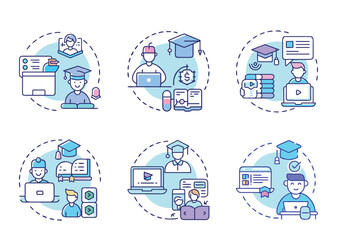Online education and e learning in a digital environment concept icons