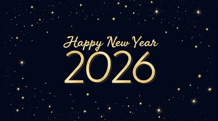 happy new year 2026 golden festive background, holiday greeting banner with stars
2026 new year celebration card, golden typography design with night sky