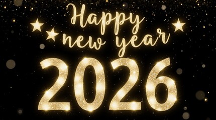 happy new year 2026 golden sparkle, festive glowing numbers new year greeting