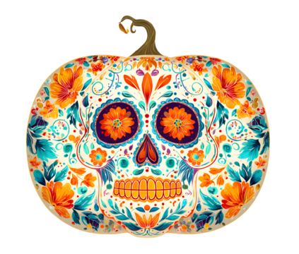 Halloween pumpkin vector desgin - Mexican sugar skul style, Dia de los Muertosdecoration