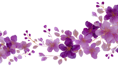 purple floral border on a transparent background, in the style of png