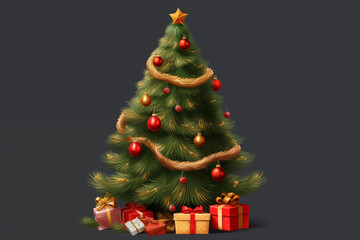 Obraz premium Christmas tree decorated isolated on smooth background