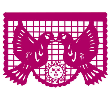 vector illustration of a ornament two Doves papel picado dia de muertos 
