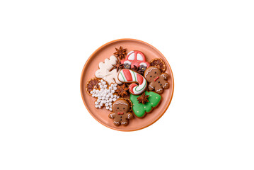 Christmas gingerbread cookies as winter holiday food background . Christmas gingerbread
