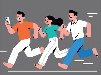 People Running Together with a Phone