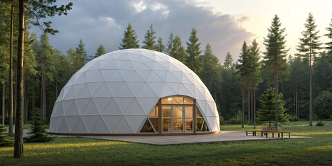 Obraz premium dome house photo, igloo style dome, modern dome architecture, eco dome house, white dome design, futuristic dome home, dome shelter in nature, round house design, geodesic dome house, innovative dome 