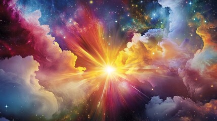 Fototapeta premium Vibrant Cosmic Clouds and Bursting Light (Suitable for Sci - Fi Scenes, Cosmic Themes, Visual Effects, etc.)