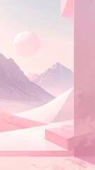 Pastel Pink Mountain Desert Landscape.