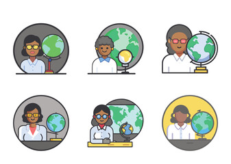 Diverse educators with globe icons for educational resources and representation matters