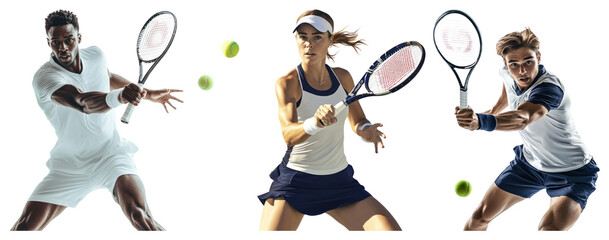 PNG Dynamic tennis players in action, element set on transparent background