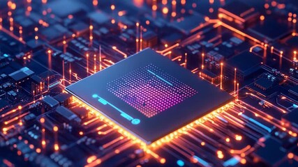 Cpu processing data on motherboard with futuristic lighting - Powered by Adobe