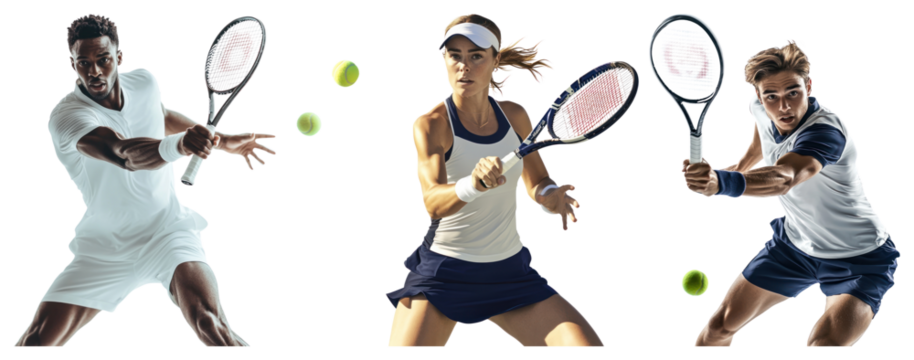 PNG Dynamic tennis players in action, element set on transparent background