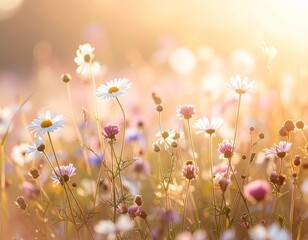 Fototapeta premium Bright Spring Wildflower Bloom in Pastel Tones – Nature Meadow Photography