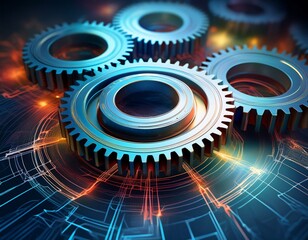 a series of interconnected gears each one turning to power the next the concept of workstreams driving productivity and process efficiency