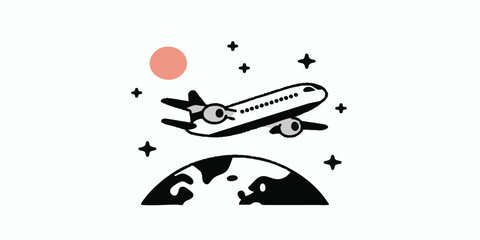A stylized depiction of a soaring plane traveling over the planet, capturing the thrill of exploration, innovation, and travel.