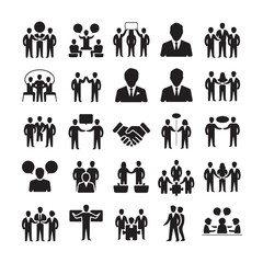 Collection of business meeting and teamwork icons, isolated on white background technology background