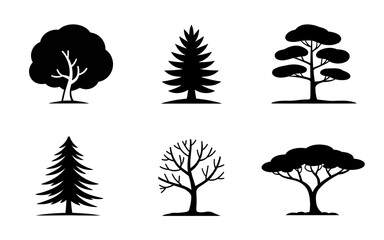 Six stylized black silhouette trees vector illustration scalable graphic design elements vector