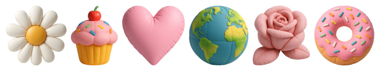 PNG Colorful playful icons with variety, element set on transparent background