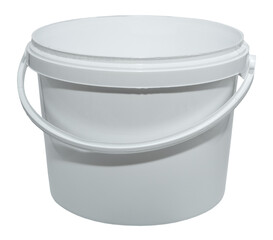 Empty plastic bucket on white background. White bucket isolate