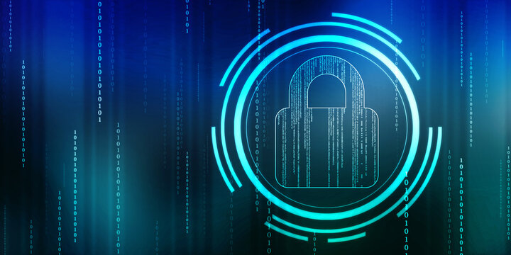 Digital Padlock on abstract technology background, Technology security concept. Modern safety digital background. Protection system, Cyber Security and safety information, personal data concept