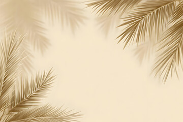 Obraz premium Stylish design featuring golden palm leaves against a light beige background, ideal for tropical themes and summer vibes.