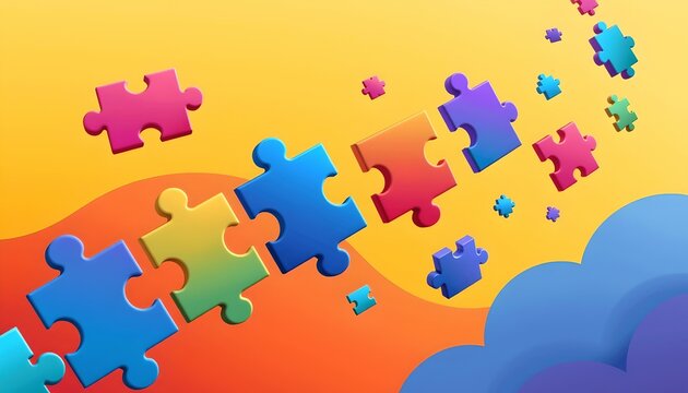 Abstract Colorful Puzzle Pieces Over Gradient