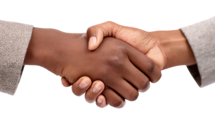 Two hands shaking in a professional agreement, white isolate background.