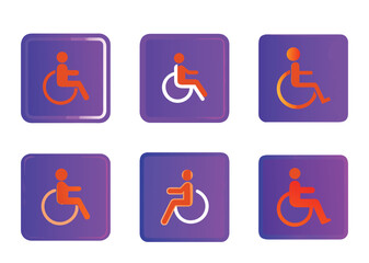 Set of colorful glossy handicap accessibility signs symbols icons illustration