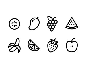 Set of eight minimalist black and white fruit icons vector illustration scalable eps simple outline graphics vector