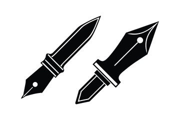 Two black and white fountain pen nibs on a plain background silhouette