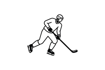 Obraz premium Ice hockey player in action skating with stick on ice rink silhouette