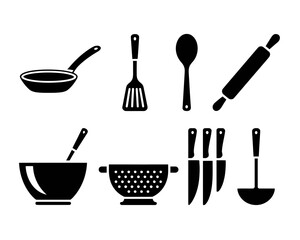 Minimalist black and white kitchen utensils set vector illustration scalable for design vector