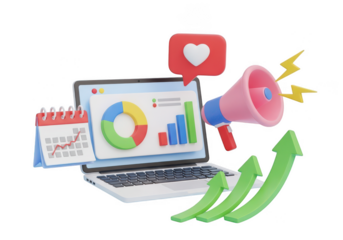 3d digital marketing data analysis concept isolated on transparent background