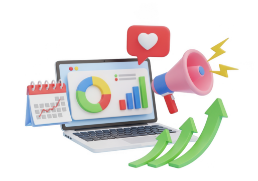 3d digital marketing data analysis concept isolated on transparent background