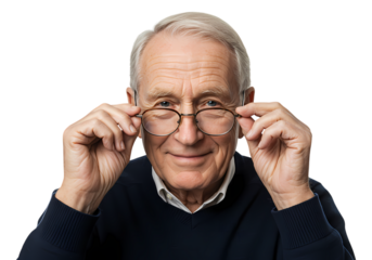 Smiling Senior Man Adjusting Glasses